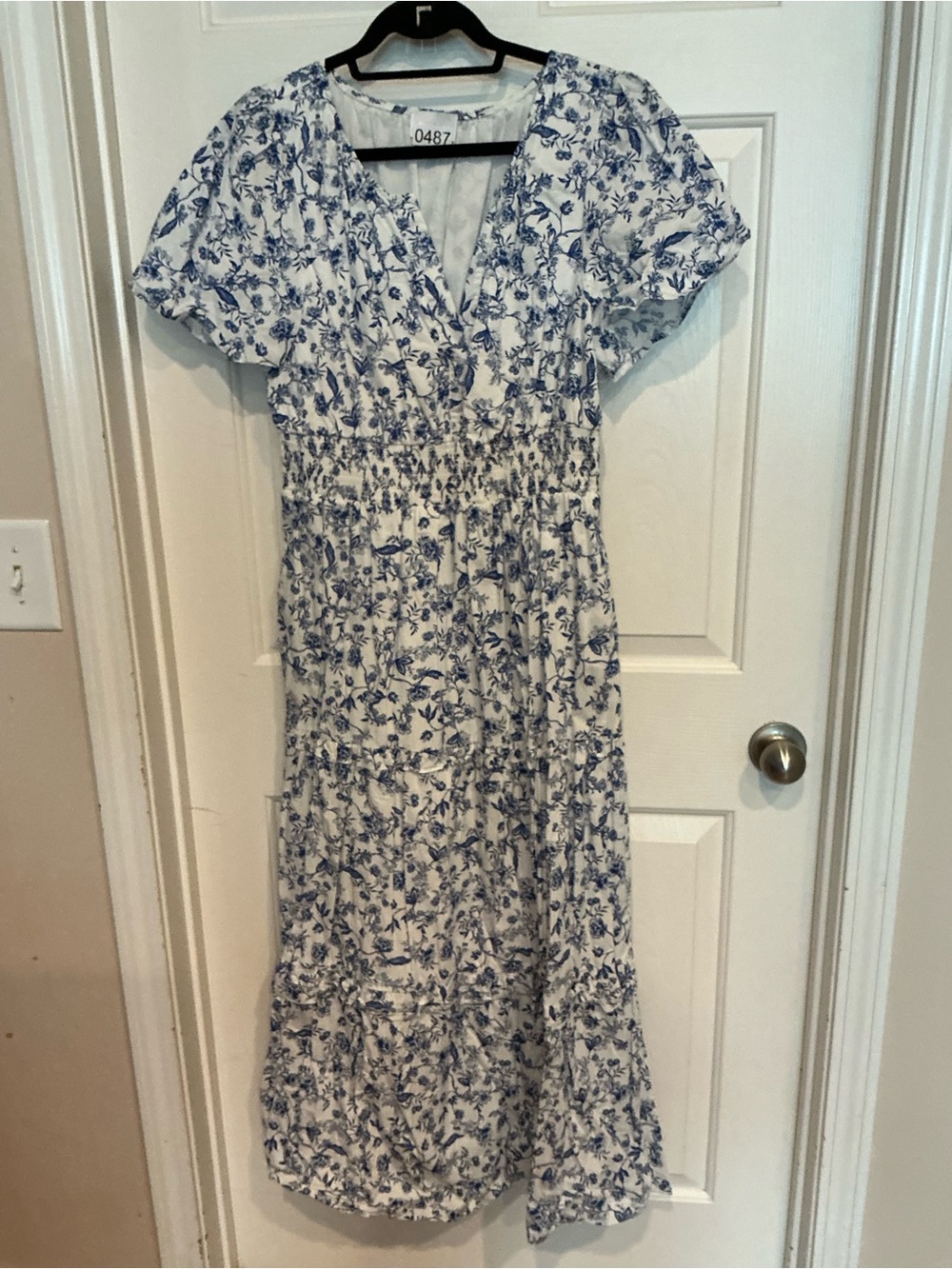 Sugarlips White Maxi Dress with Blue Floral Print